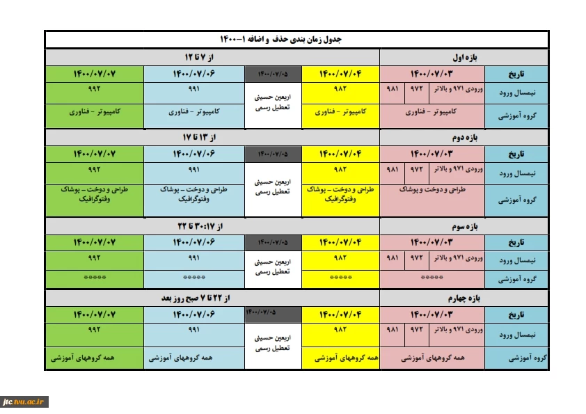 زمان یندی حذف و اضافه 1400-1 2