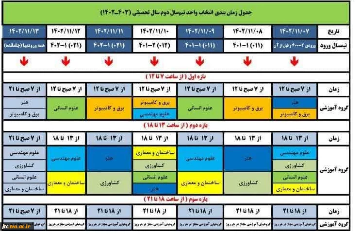 جدول زمان بندی انتخاب واحد و حذف و اضافه  نیمسال دوم 1403-1402 2
