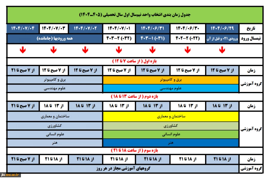 جدول زمان بندی انتخاب واحد 2