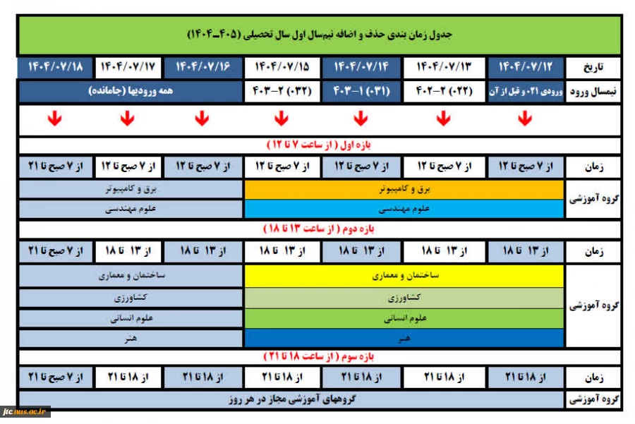 جدول زمان بندی حذف و اضافه 2